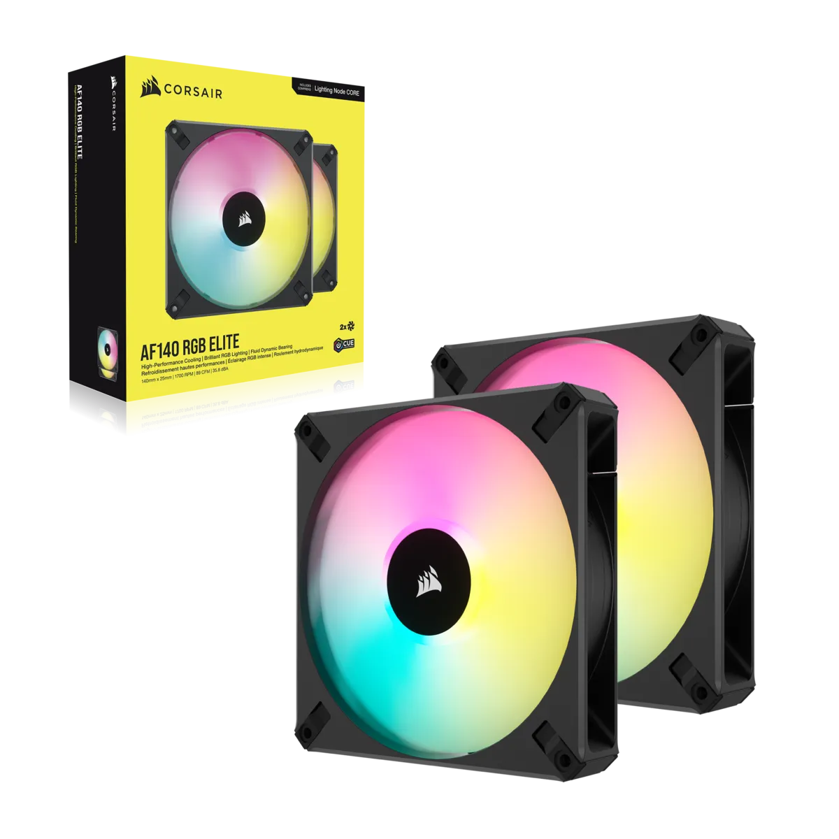 Image 2 for Corsair iCUE AF140 RGB ELITE 140mm PWM Dual Fan Kit with Lighting Node CORE