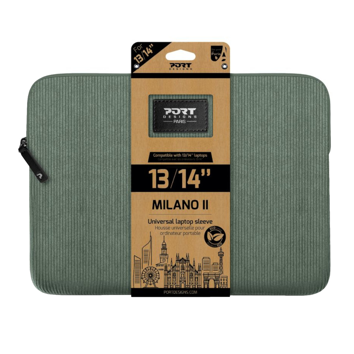 Image 1 for Port Designs Milano II Eco 13/14" Universal Laptop Sleeve - Sage Green