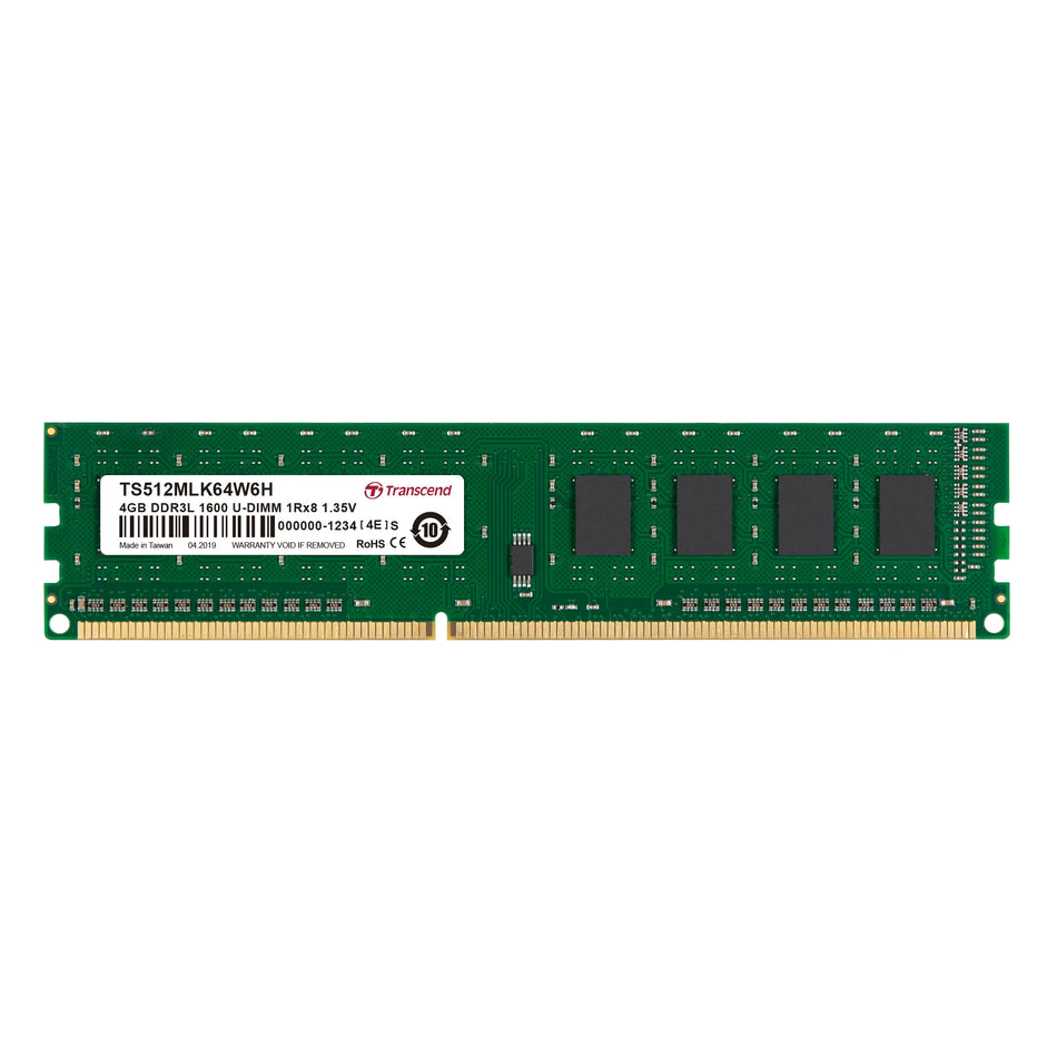 Image 1 for Transcend 4GB DDR3L-1600 Low Voltage Desktop U-DIMM Memory