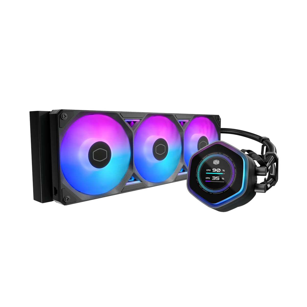 Image 1 for Cooler Master MasterLiquid ML360 Atmos II LCD AIO Liquid CPU Cooler - 360mm Radiator, Customizable LCD Display, ARGB Lighting