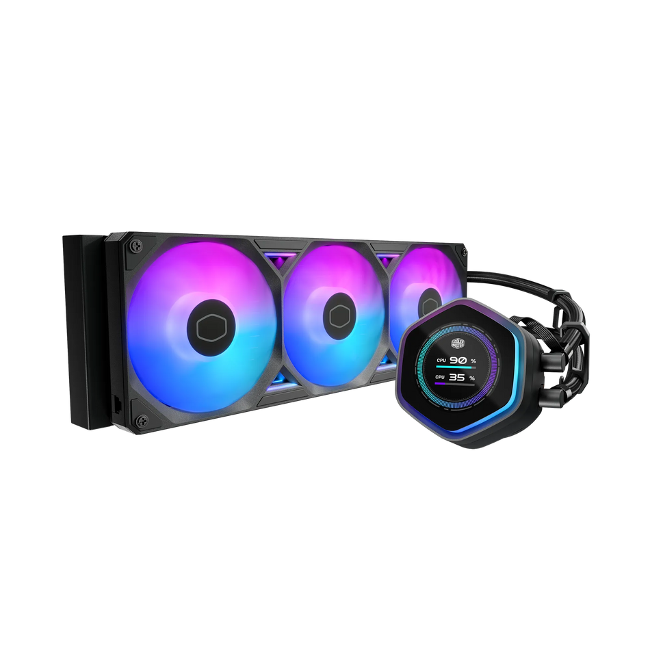 Image 1 for Cooler Master MasterLiquid ML360 Atmos II LCD AIO Liquid CPU Cooler - 360mm Radiator, Customizable LCD Display, ARGB Lighting