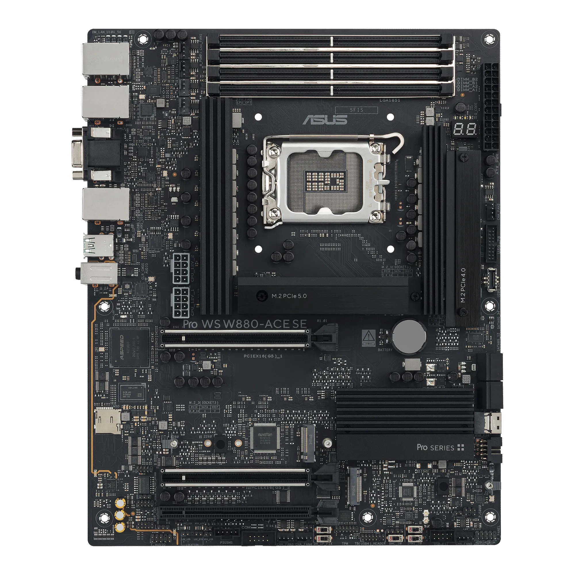 Image 2 for ASUS Motherboard/ATX/LGA1851/4xDIMM/Max.256GB/DDR5/Non-ECC/2xPCIe5x16(x16 or x8)/1xPCIe4x16(x4)/4xM.2/8xSATA/1xHDMI/1xType-C/1xV