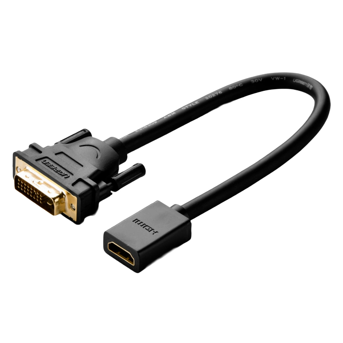 Image 2 for UGREEN DVI to HDMI Cable Adapter 15cm | Male to Female | 1080p Full HD – Black