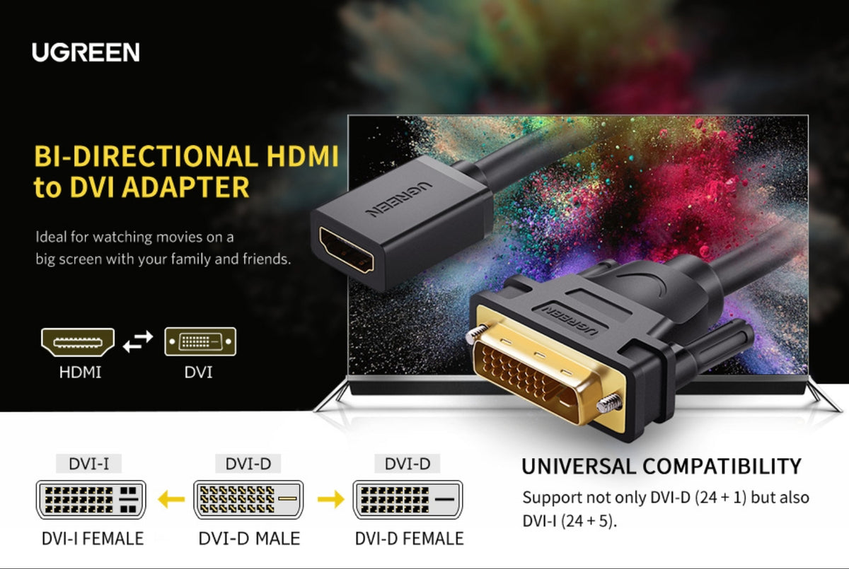 Image 4 for UGREEN DVI to HDMI Cable Adapter 15cm | Male to Female | 1080p Full HD – Black