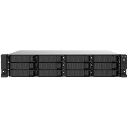 Image 1 for QNAP 12-Bay 12-bay rackmount NAS, AMD Ryzen V1000 series V1500B 4C/8T 2.2GHz, 8GB DDR4 RAM 10GbE & M.2 NVMe/SATA SSD USB 3.2 Gen2 Type-C & Type-A, 2 x 550W PSU