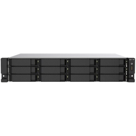 Image 1 for QNAP 12-Bay 12-bay rackmount NAS, AMD Ryzen V1000 series V1500B 4C/8T 2.2GHz, 8GB DDR4 RAM 10GbE & M.2 NVMe/SATA SSD USB 3.2 Gen2 Type-C & Type-A, 2 x 550W PSU