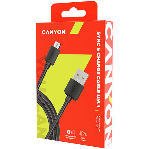 Image 1 for CANYON cable UM-1 MicroUSB 5W 1m Black