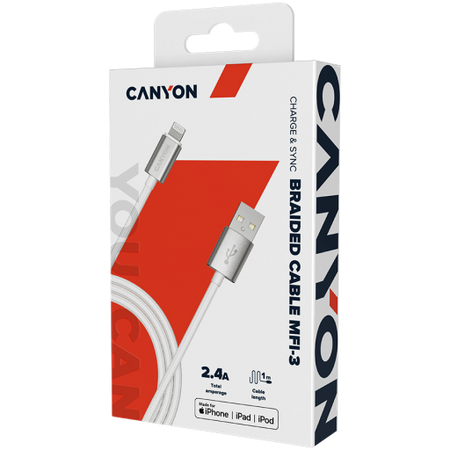 Image 1 for CANYON cable MFI-3 Lightning 12W 1m White