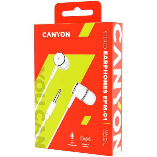 Image 1 for CANYON headphones EPM-01 Mic 1.2m White