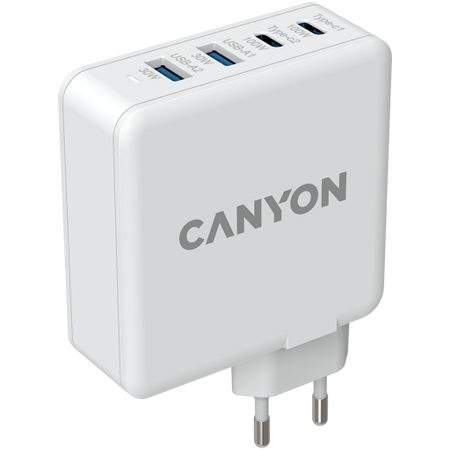 Image 1 for CANYON H-100, GAN 100W charger Input:100V-240V Output: USB-C1/C2: 5V 3A, 9V 3A, 12V 3A, 15V 3A, 20V 5A USB-A 1/A2, 4.5V/5A, 5V/4.5A, 9V/3A, 12V/2.5A, 20V/1.5A C1+C2, 65W + 30W, C1+A1, 65W + 30W, C1+A2, 65W + 30W, C1+A1+A2, 65W