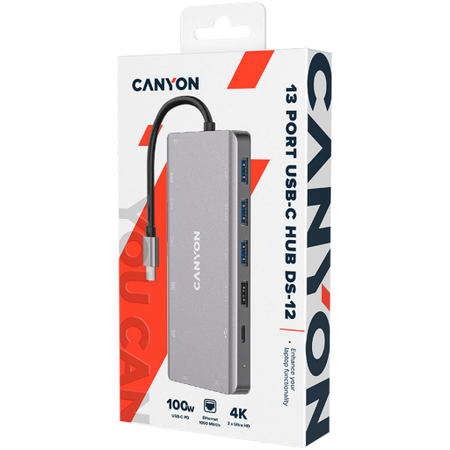 Image 1 for CANYON hub DS-12 13in1 4k USB-C Dark Grey