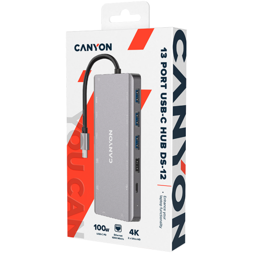 Image 1 for CANYON hub DS-12 13in1 4k USB-C Dark Grey