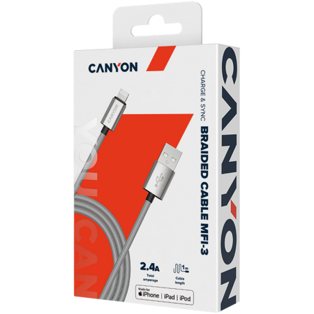 Image 1 for CANYON cable MFI-3 Lightning 12W 1m Grey