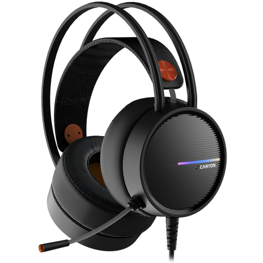 Image 1 for CANYON INTERCEPTOR GH-8A, Gaming headset 3.5mm jack plus USB connector for LED backlight, adjustable microphone and volume control, with 2in1 3.5mm adapter, cable 2M, Black and Orange, 0.36kg