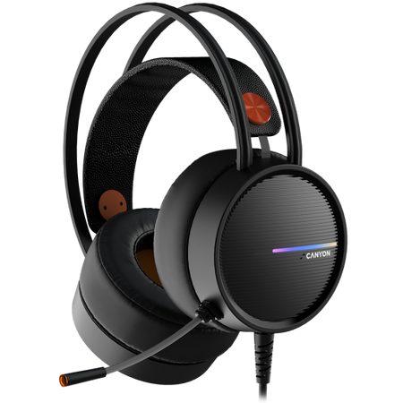 Image 1 for CANYON INTERCEPTOR GH-8A, Gaming headset 3.5mm jack plus USB connector for LED backlight, adjustable microphone and volume control, with 2in1 3.5mm adapter, cable 2M, Black and Orange, 0.36kg