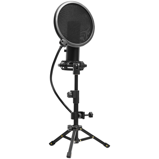 Image 1 for LORGAR Voicer 721, Gaming Microphone, Black, USB condenser microphone with tripod stand, pop filter, including 1 microphone, 1 Height metal tripod, 1 plastic shock mount, 1 windscreen cap, 1,2m metel type-C USB cable, 1 pop filter, 154.6x56.1mm