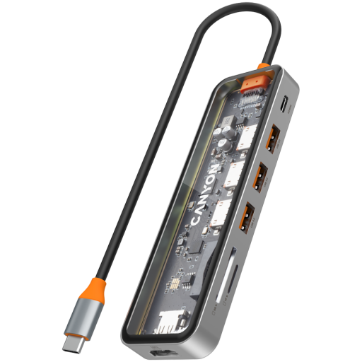 Image 1 for CANYON hub DS-13 7in1 4k USB-C Transparent Space Grey