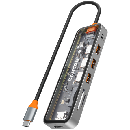 Image 1 for CANYON hub DS-13 7in1 4k USB-C Transparent Space Grey