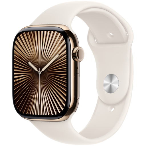 Image 1 for Apple Watch Series 10 GPS + Cellular 46mm Gold Titanium Case with Starlight Sport Band - M/L,Model A3003
