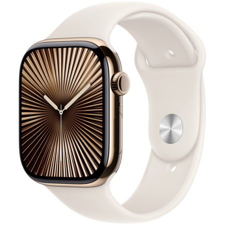 Image 1 for Apple Watch Series 10 GPS + Cellular 46mm Gold Titanium Case with Starlight Sport Band - M/L,Model A3003