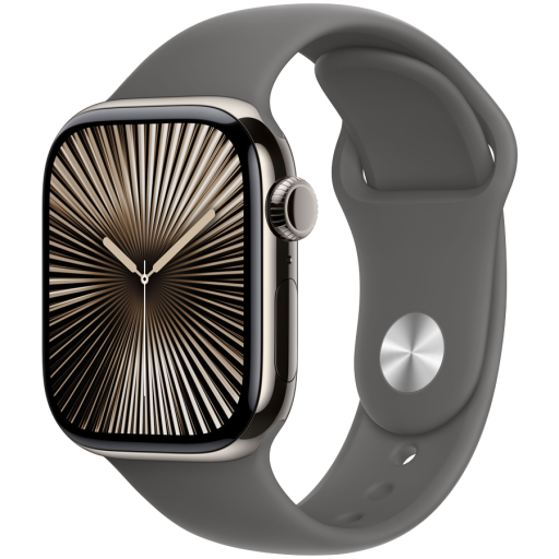 Image 1 for Apple Watch Series 10 GPS + Cellular 42mm Natural Titanium Case with Stone Grey Sport Band - M/L,Model A3001