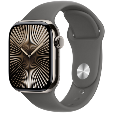 Image 1 for Apple Watch Series 10 GPS + Cellular 42mm Natural Titanium Case with Stone Grey Sport Band - M/L,Model A3001