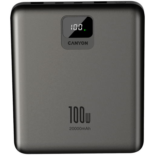 Image 1 for CANYON power bank PB-2008 LED FLAT 20000 mAh PD100W QC3.0 Dark Grey