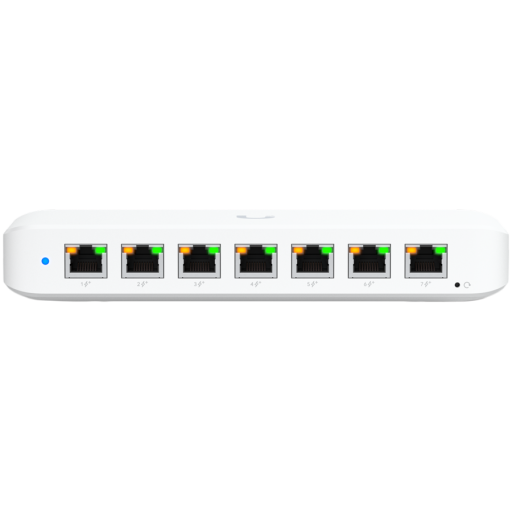 Image 1 for Ubiquiti USW-Ultra-210W-EU compact, Layer 2, 8-port GbE PoE switch with versatile mounting options, 7x GbE PoE+ output ports, GbE port with optional PoE++ input, 202W PoE availability with the included AC power adapter