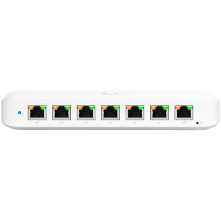 Image 1 for Ubiquiti USW-Ultra-210W-EU compact, Layer 2, 8-port GbE PoE switch with versatile mounting options, 7x GbE PoE+ output ports, GbE port with optional PoE++ input, 202W PoE availability with the included AC power adapter