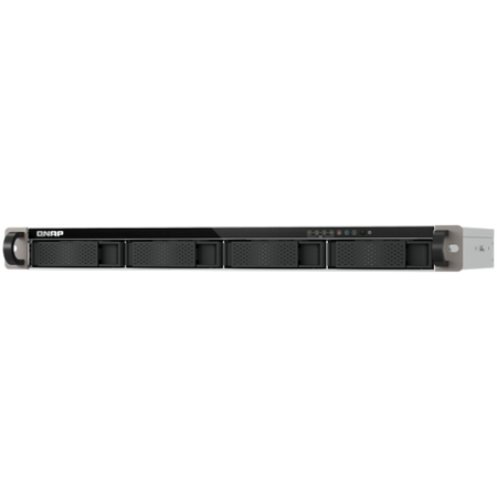 Image 1 for QNAP 4-Bay quad-core 2.0 GHz short-depth 1U rackmount NAS with 100W power supply, 4GB RAM (not expandable), SATA 6Gb/s, 2 x 2.5 GbE LAN, Container Station
