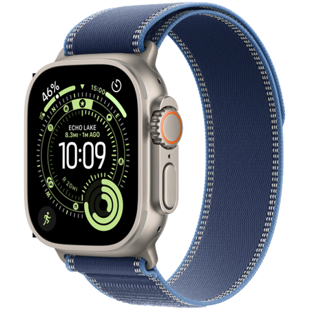 Image 1 for Apple Watch Ultra 3 GPS + Cellular 49mm Natural Titanium Case with Blue/Bright Blue Trail Loop - S/M,Model A3281