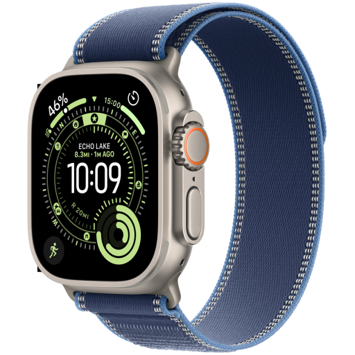 Image 1 for Apple Watch Ultra 3 GPS + Cellular 49mm Natural Titanium Case with Blue/Bright Blue Trail Loop - S/M,Model A3281