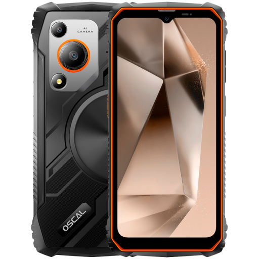 Image 1 for OSCAL Rugged smarthone Marine 1 LTE 6.56-inch HD 720x1612 90Hz Octa-core T615 up to 1.8 GHz RAM 4GB ROM 128GB Cam Rear 16MP Front 8MP 4G LTE WiFi BT Battery 5100mAh GPS+GLONASS+Beidou+Galileo & IP68/IP69K/MIL-STD-810H Android 15 Orange