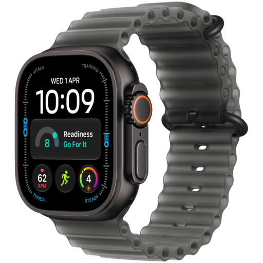 Image 1 for Apple Watch Ultra 4 GPS + Cellular 49mm Black Titanium Case with Translucent Black Ocean Band, Model A3579