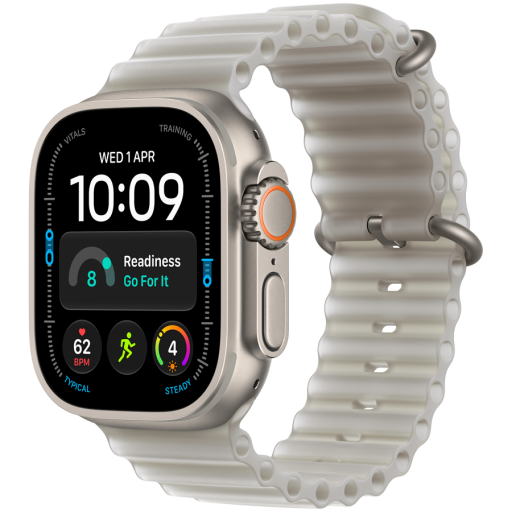 Image 1 for Apple Watch Ultra 4 GPS + Cellular 49mm Natural Titanium Case with Translucent Grey Ocean Band, Model A3579