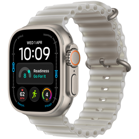 Image 1 for Apple Watch Ultra 4 GPS + Cellular 49mm Natural Titanium Case with Translucent Grey Ocean Band, Model A3579