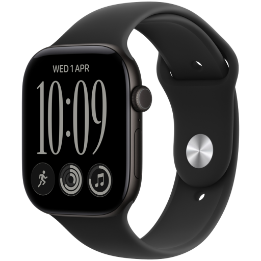 Image 1 for Apple Watch Series 12 GPS + Cellular 46mm Black Aluminium Case with Black Sport Band - M/L, Model A3587
