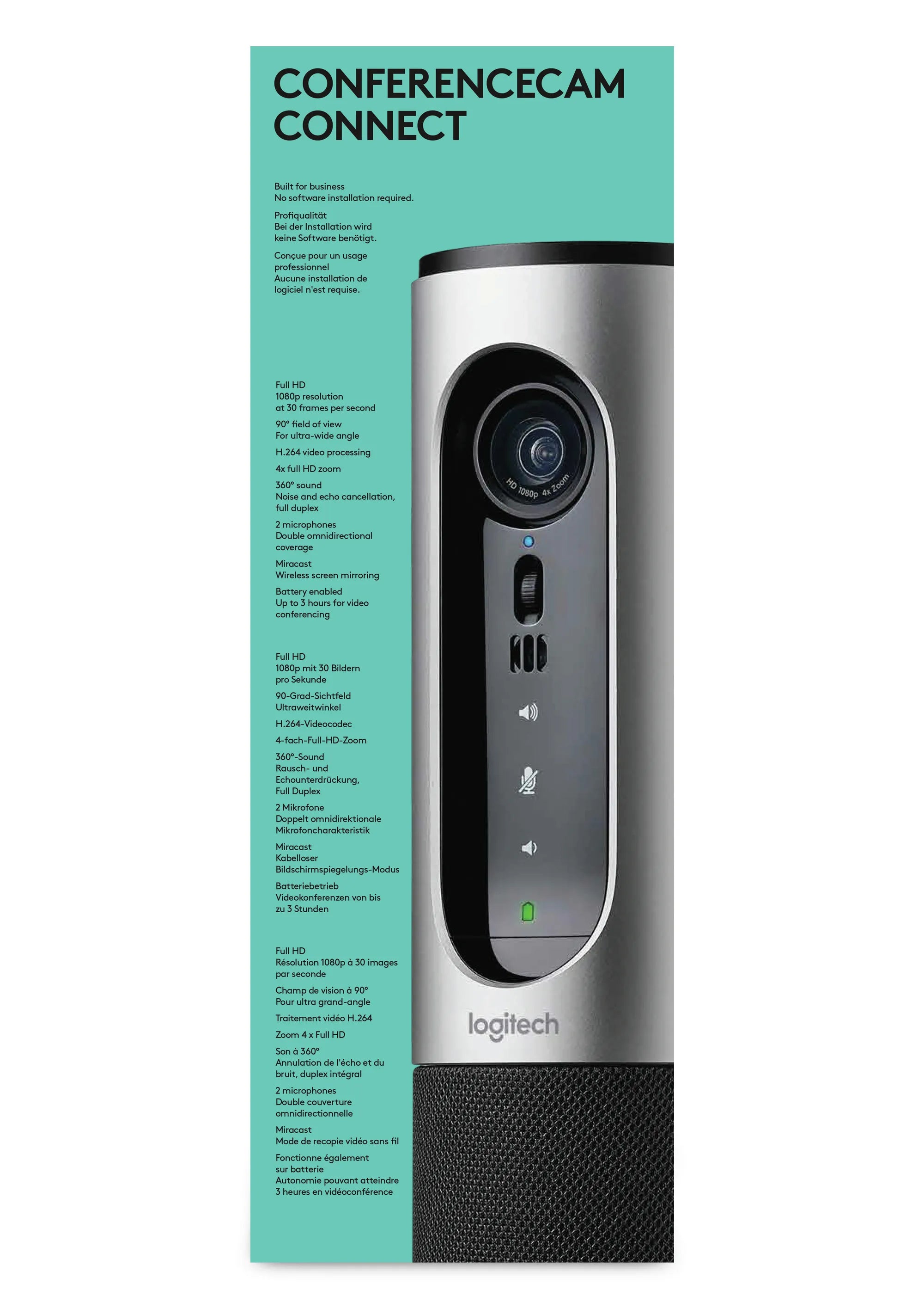 Image 8 for 960-001034 - Logitech VC Conference Camera Connect AIO Video collaboration USB and BT speakerphone no HDMI  full HD 1080p