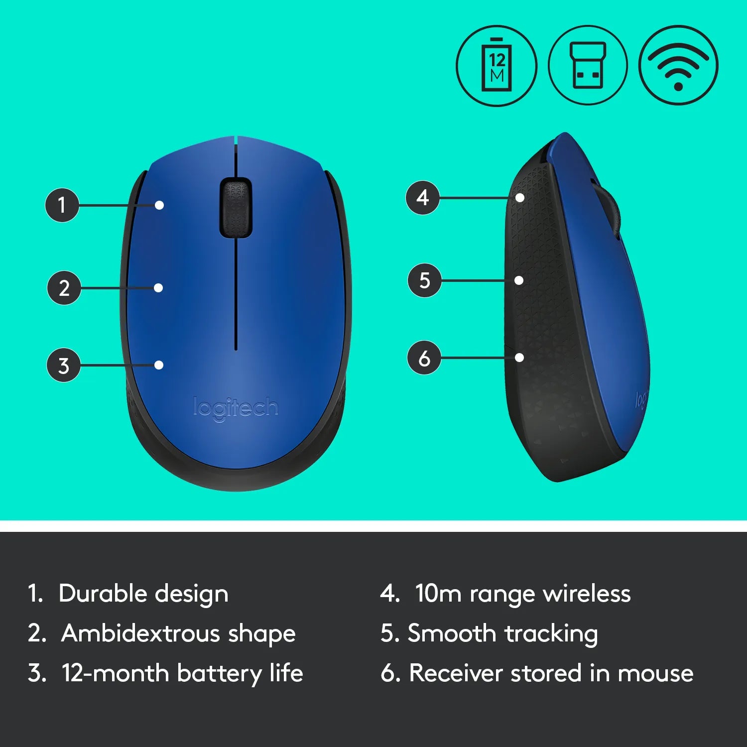 Image 3 for Logitech M171 Wireless Mouse - Blue