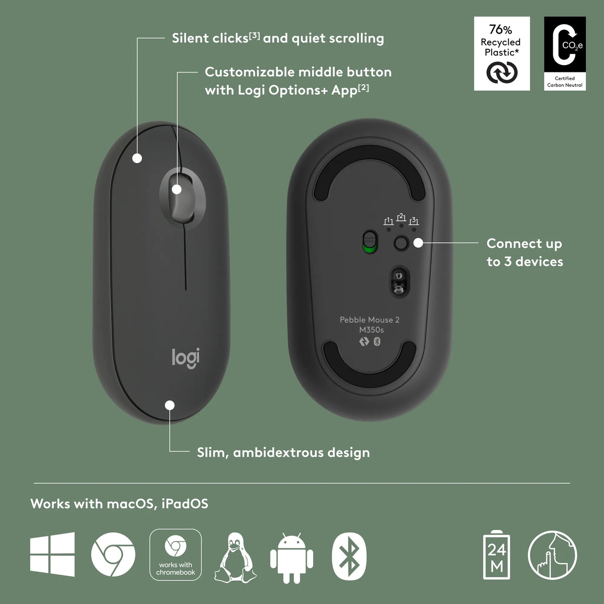 Image 5 for Logitech Pebble Mouse 2 M350s - Tonal Graphite