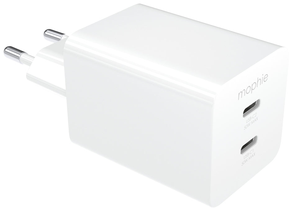 mophie-Essentials-Power Adapter-Dual USB-C-PD-50W-White-EU