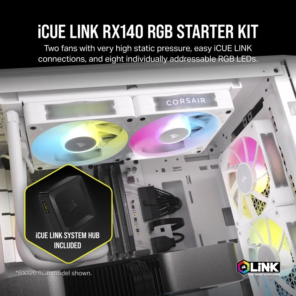 Image 2 for Corsair iCUE LINK RX140 140mm RGB Fan Dual Pack - White