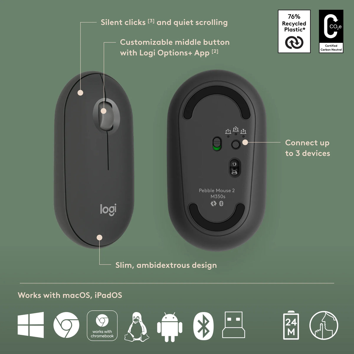 Image 11 for Logitech Pebble 2 Wireless Combo - Graphite