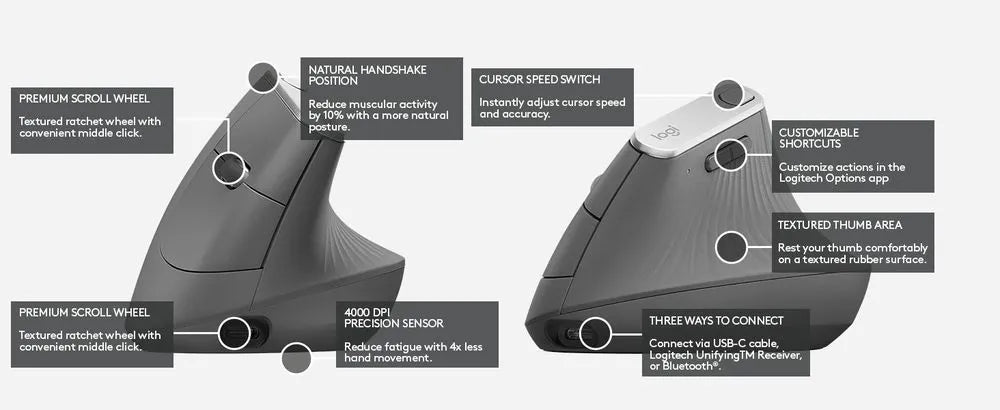 Image 2 for Logitech MX Vertical Ergonomic Mouse - Graphite