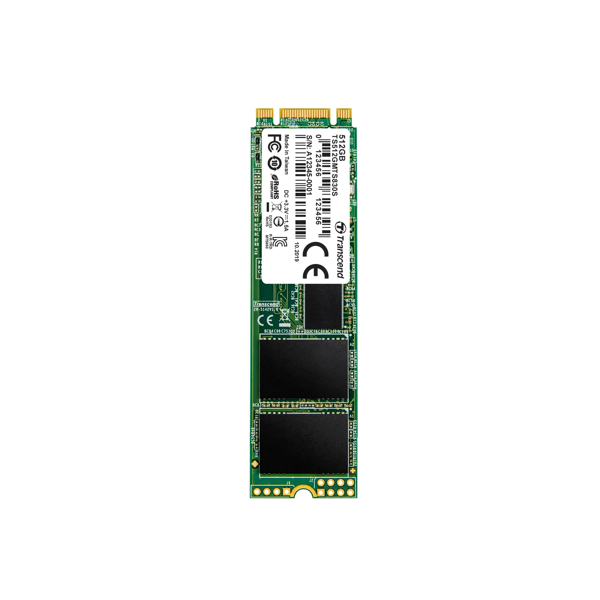 Image 1 for Transcend 512GB MTS830S M.2 2280 SATA III SSD - 3D NAND Flash