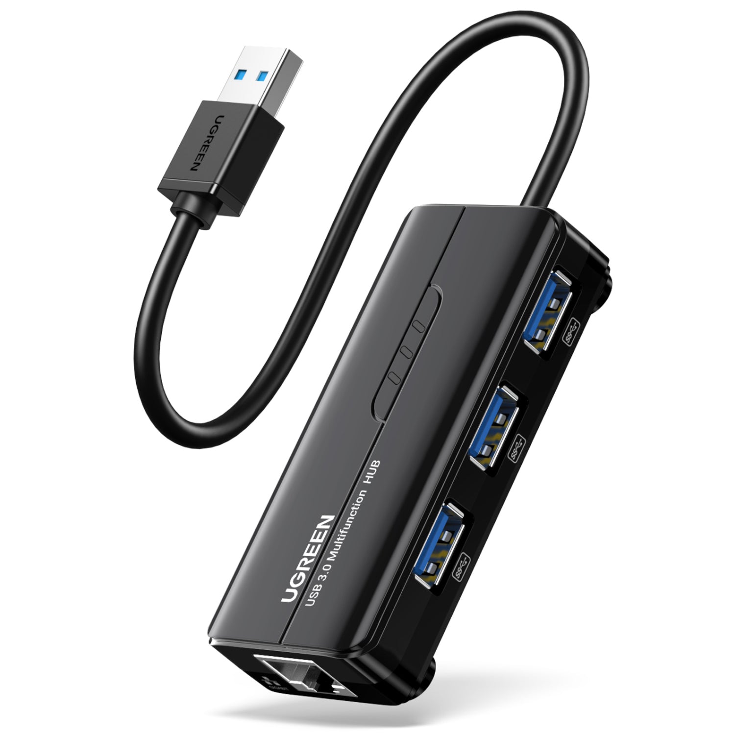 Image 1 for UGREEN USB Type-A Male to Ethernet Adapter with 3-Port USB Hub – Black
