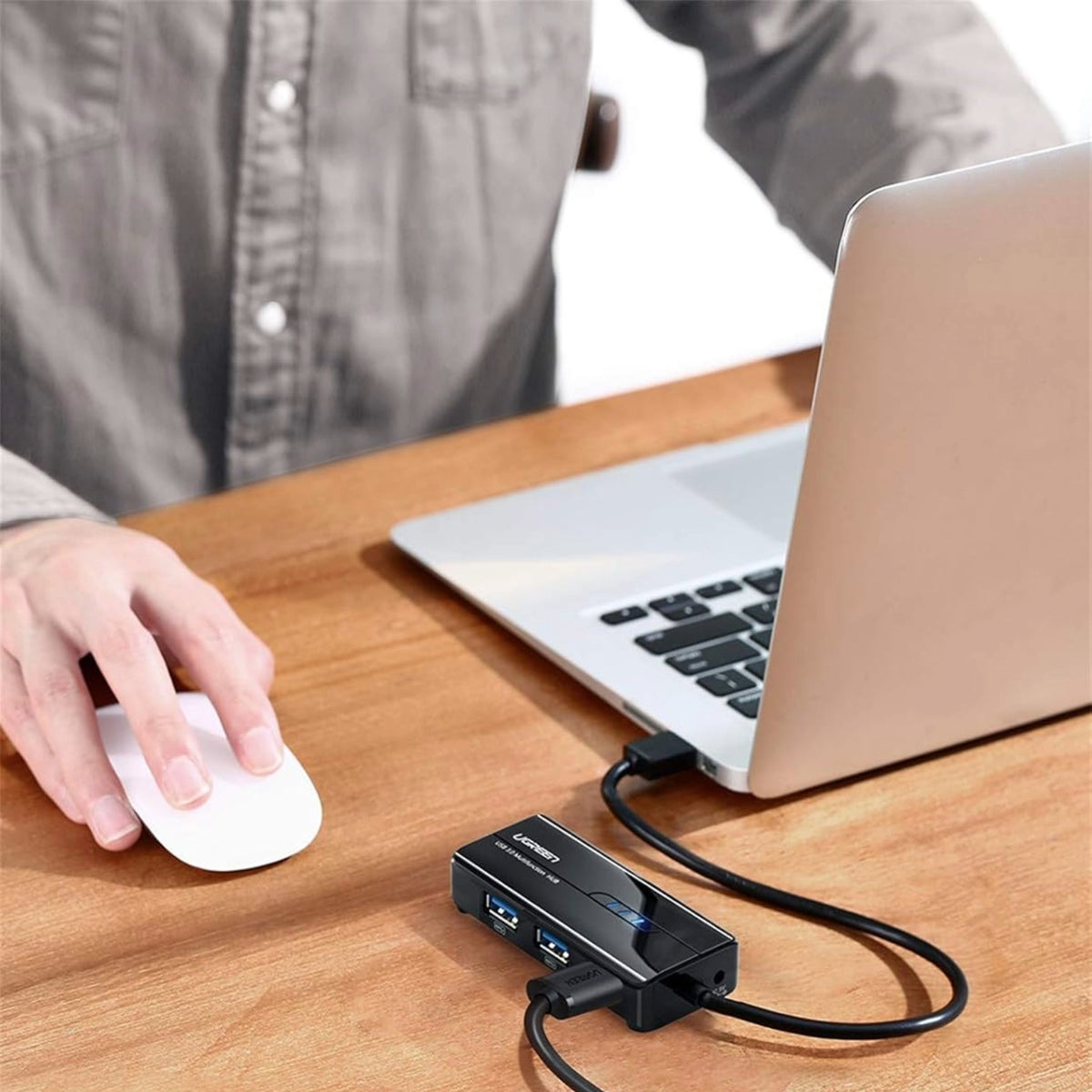 Image 2 for UGREEN USB Type-A Male to Ethernet Adapter with 3-Port USB Hub – Black