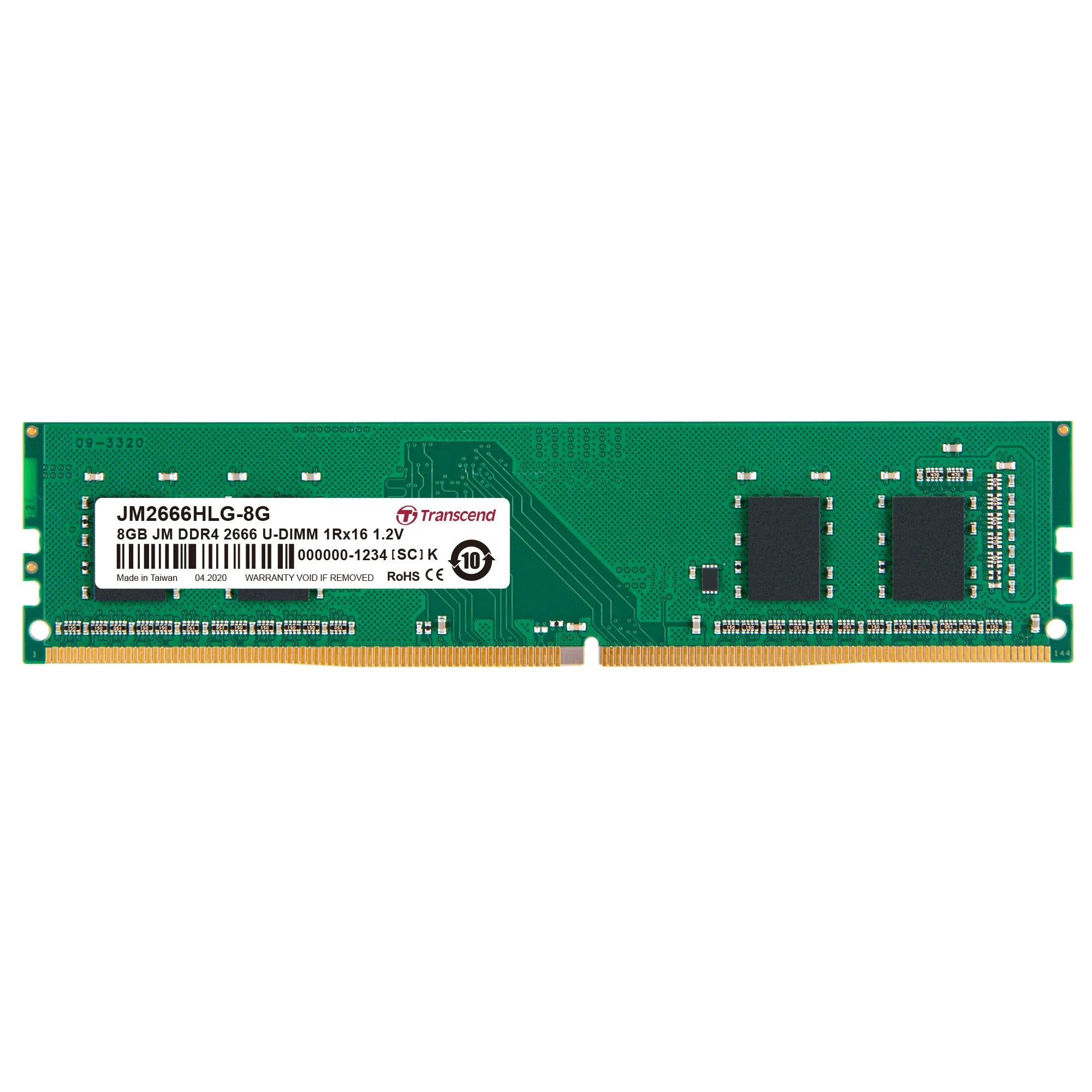 Image 1 for TRANSCEND 8GB DDR4 2666MHz DESKTOP U-DIMM 1RX16 1GX16 CL19 1.2V