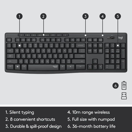 Image 15 for Logitech MK295 Wireless Keyboard and Mouse Combo - Graphite