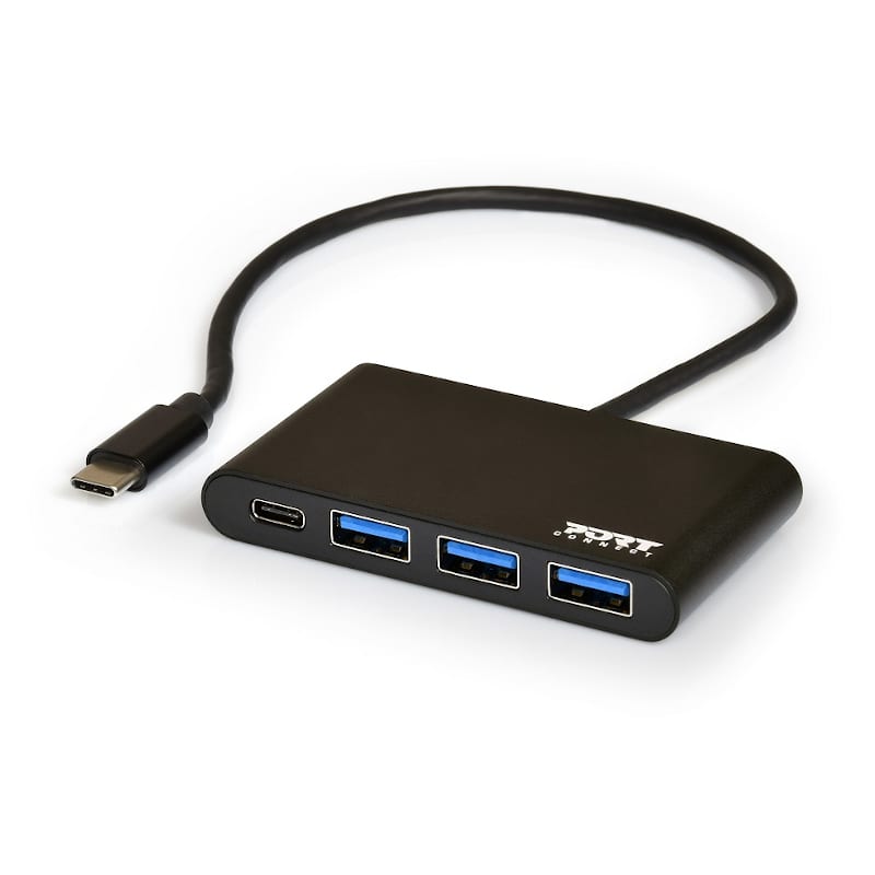 Image 1 for Port USB Type-C to 3 x USB3.0 and 1 x Type-C PD 30cm 4 Port Hub - Black
